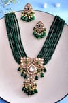 Shop_Ishhaara_Green Kundan Embellished Pendant Necklace Set _at_Aza_Fashions