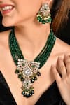 Ishhaara_Green Kundan Embellished Pendant Necklace Set _Online_at_Aza_Fashions