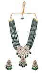 Buy_Ishhaara_Green Kundan Embellished Pendant Necklace Set _Online_at_Aza_Fashions