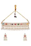 Shop_Ishhaara_White Kundan Embellished Choker Necklace Set _at_Aza_Fashions