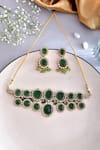 Shop_Ishhaara_Green Kundan Geometric Embellished Choker Necklace Set _at_Aza_Fashions