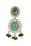 Shop_Ishhaara_Green Kundan Geometric Embellished Choker Necklace Set _Online_at_Aza_Fashions