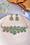 Shop_Ishhaara_Green Diamonds, Stones Geometric Cut Work Choker Necklace Set _at_Aza_Fashions