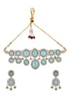 Buy_Ishhaara_Green Diamonds, Stones Geometric Cut Work Choker Necklace Set _Online_at_Aza_Fashions