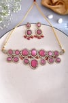 Shop_Ishhaara_Pink Kundan Embellished Geometric Choker Necklace Set_at_Aza_Fashions