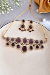 Shop_Ishhaara_Purple Beads, Stones Kundan Embellished Necklace Set _at_Aza_Fashions