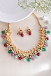 Shop_Ishhaara_Multi Color Kundan Embellished Choker Necklace Set_at_Aza_Fashions