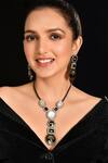 Buy_Ishhaara_Black Enamelled Pendant Necklace Set _at_Aza_Fashions