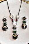 Shop_Ishhaara_Black Enamelled Pendant Necklace Set _at_Aza_Fashions