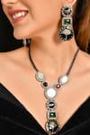 Ishhaara_Black Enamelled Pendant Necklace Set _Online_at_Aza_Fashions