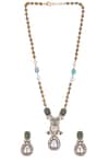 Buy_Ishhaara_Green Kundan Embellished Victorian Pendant Necklace Set_Online_at_Aza_Fashions