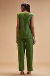 Shop_Theroverjournal_Green Handloom Cotton Plain Notched Neck Sleeveless Top With Pant_at_Aza_Fashions