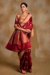 Priyanka Raajiv_Maroon Silk Arshiya Floral Pattern Saree With Unstitched Blouse _Online_at_Aza_Fashions