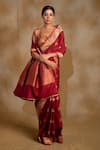 Buy_Priyanka Raajiv_Maroon Silk Arshiya Floral Pattern Saree With Unstitched Blouse _Online_at_Aza_Fashions