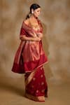 Shop_Priyanka Raajiv_Maroon Silk Arshiya Floral Pattern Saree With Unstitched Blouse _Online_at_Aza_Fashions