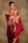Priyanka Raajiv_Maroon Silk Arshiya Floral Pattern Saree With Unstitched Blouse _at_Aza_Fashions