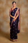 Buy_Priyanka Raajiv_Blue Silk Banarasi Buttis Arshiya Floral And Pattern Saree With Unstitched Blouse _at_Aza_Fashions