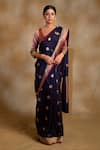 Priyanka Raajiv_Blue Silk Banarasi Buttis Arshiya Floral And Pattern Saree With Unstitched Blouse _Online_at_Aza_Fashions