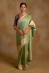 Buy_Priyanka Raajiv_Green Silk Banarasi Bhagwati Pattern Saree With Unstitched Blouse _at_Aza_Fashions