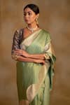 Shop_Priyanka Raajiv_Green Silk Banarasi Bhagwati Pattern Saree With Unstitched Blouse _Online_at_Aza_Fashions