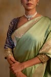 Priyanka Raajiv_Green Silk Banarasi Bhagwati Pattern Saree With Unstitched Blouse _at_Aza_Fashions