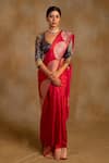 Buy_Priyanka Raajiv_Red Silk Banarasi Floral Bhagwati Saree With Unstitched Blouse _at_Aza_Fashions