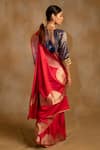Shop_Priyanka Raajiv_Red Silk Banarasi Floral Bhagwati Saree With Unstitched Blouse _at_Aza_Fashions