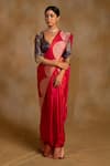Priyanka Raajiv_Red Silk Banarasi Floral Bhagwati Saree With Unstitched Blouse _Online_at_Aza_Fashions