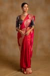 Buy_Priyanka Raajiv_Red Silk Banarasi Floral Bhagwati Saree With Unstitched Blouse _Online_at_Aza_Fashions