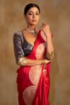 Shop_Priyanka Raajiv_Red Silk Banarasi Floral Bhagwati Saree With Unstitched Blouse _Online_at_Aza_Fashions