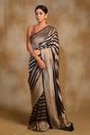 Priyanka Raajiv_Blue Silk Banarasi Floral Chaitra Pattern Saree With Unstitched Blouse_Online_at_Aza_Fashions