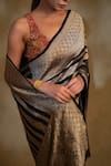Priyanka Raajiv_Blue Silk Banarasi Floral Chaitra Pattern Saree With Unstitched Blouse_at_Aza_Fashions