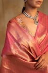 Priyanka Raajiv_Pink Silk Chanderi Paisley Deepa Floral Pattern Saree With Unstitched Blouse_at_Aza_Fashions