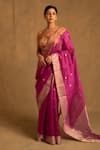 Buy_Priyanka Raajiv_Pink Silk Chanderi Butti Dree Pattern Saree With Unstitched Blouse _at_Aza_Fashions