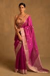 Priyanka Raajiv_Pink Silk Chanderi Butti Dree Pattern Saree With Unstitched Blouse _Online_at_Aza_Fashions