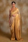 Buy_Priyanka Raajiv_Beige Silk Georgette Dots Ganga Pattern Saree With Unstitched Blouse _at_Aza_Fashions