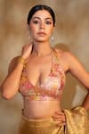 Priyanka Raajiv_Multi Color Silk Hand Embroiderred Sequins Clusters Halter Jahnu Blouse _Online_at_Aza_Fashions