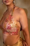 Shop_Priyanka Raajiv_Multi Color Silk Hand Embroiderred Sequins Clusters Halter Jahnu Blouse _Online_at_Aza_Fashions