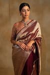 Shop_Priyanka Raajiv_Wine Silk Tissue Geometric Laldita Banarasi Saree With Unstitched Blouse Piece _Online_at_Aza_Fashions