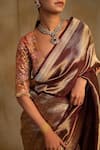 Priyanka Raajiv_Wine Silk Tissue Geometric Laldita Banarasi Saree With Unstitched Blouse Piece _at_Aza_Fashions