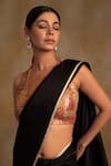 Shop_Priyanka Raajiv_Black Banarasi Mashru Mahalaya Saree With Unstitched Blouse Piece  _Online_at_Aza_Fashions