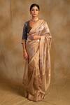 Buy_Priyanka Raajiv_Beige Silk, Chanderi Panchami Anari Buti Saree With Unstitched Blouse Piece_at_Aza_Fashions