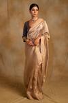 Priyanka Raajiv_Beige Silk, Chanderi Panchami Anari Buti Saree With Unstitched Blouse Piece_Online_at_Aza_Fashions