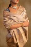 Priyanka Raajiv_Beige Silk, Chanderi Panchami Anari Buti Saree With Unstitched Blouse Piece_at_Aza_Fashions