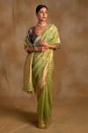 Buy_Priyanka Raajiv_Green Linen Silk Organza Bloom Buti Sarhul Saree With Unstitched Blouse Piece _at_Aza_Fashions