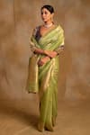 Priyanka Raajiv_Green Linen Silk Organza Bloom Buti Sarhul Saree With Unstitched Blouse Piece _Online_at_Aza_Fashions