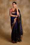 Buy_Priyanka Raajiv_Blue Silk Chanderi Reverse Sora Border Saree With Unstitched Blouse Piece _at_Aza_Fashions