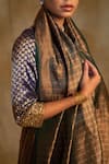 Priyanka Raajiv_Green Silk Banarasi Zari Tusu Saree With Unstitched Blouse Piece  _at_Aza_Fashions