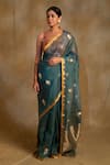 Buy_Priyanka Raajiv_Blue Silk Organza Paisley Buti Ugadi Saree With Unstitched Blouse Piece _at_Aza_Fashions