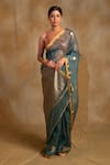 Priyanka Raajiv_Blue Silk Organza Paisley Buti Ugadi Saree With Unstitched Blouse Piece _Online_at_Aza_Fashions